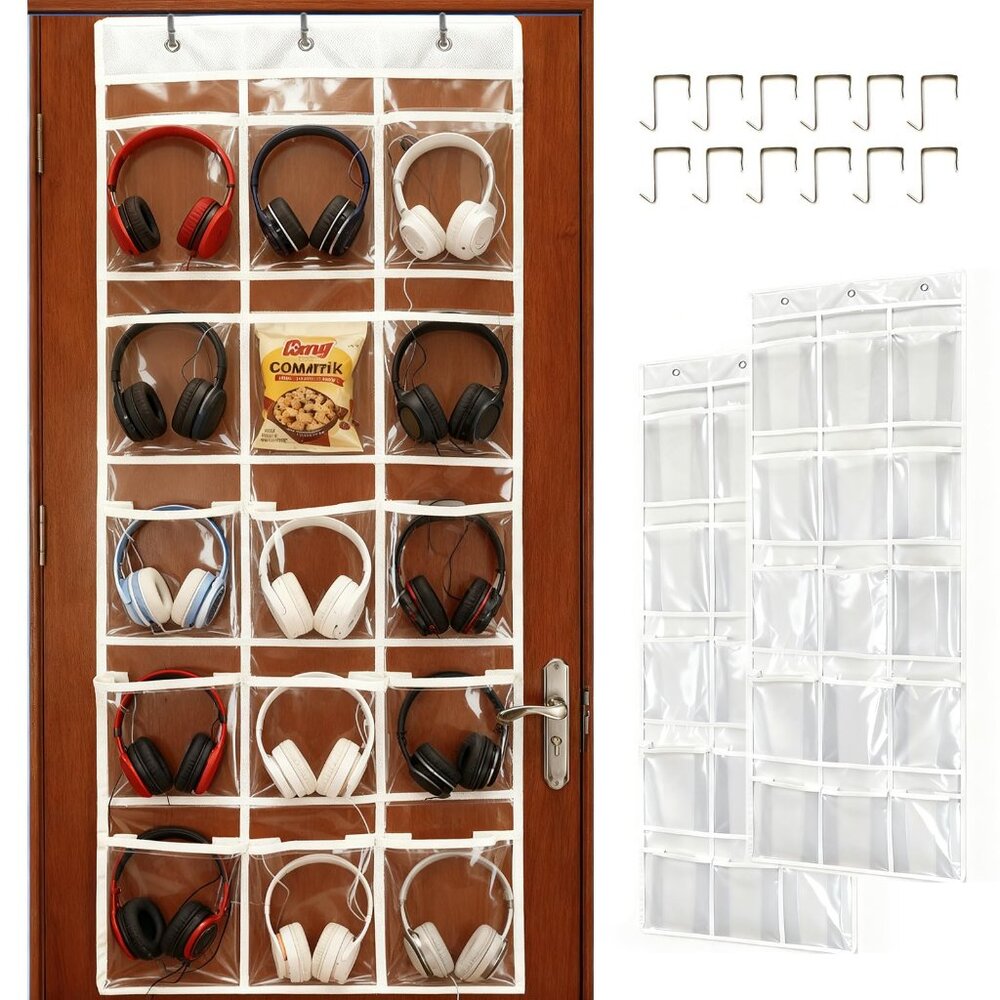 Classroom Headphone Storage Organizer 30 Pockets Over Door Hanging Bag